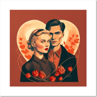 Illustration of handsome young couple in heart Posters and Art